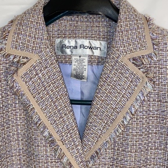 Rena Rowan Tweed Blazer Jacket Lavender Beige at the waist Fringe Edged size 8 - Picture 7 of 17